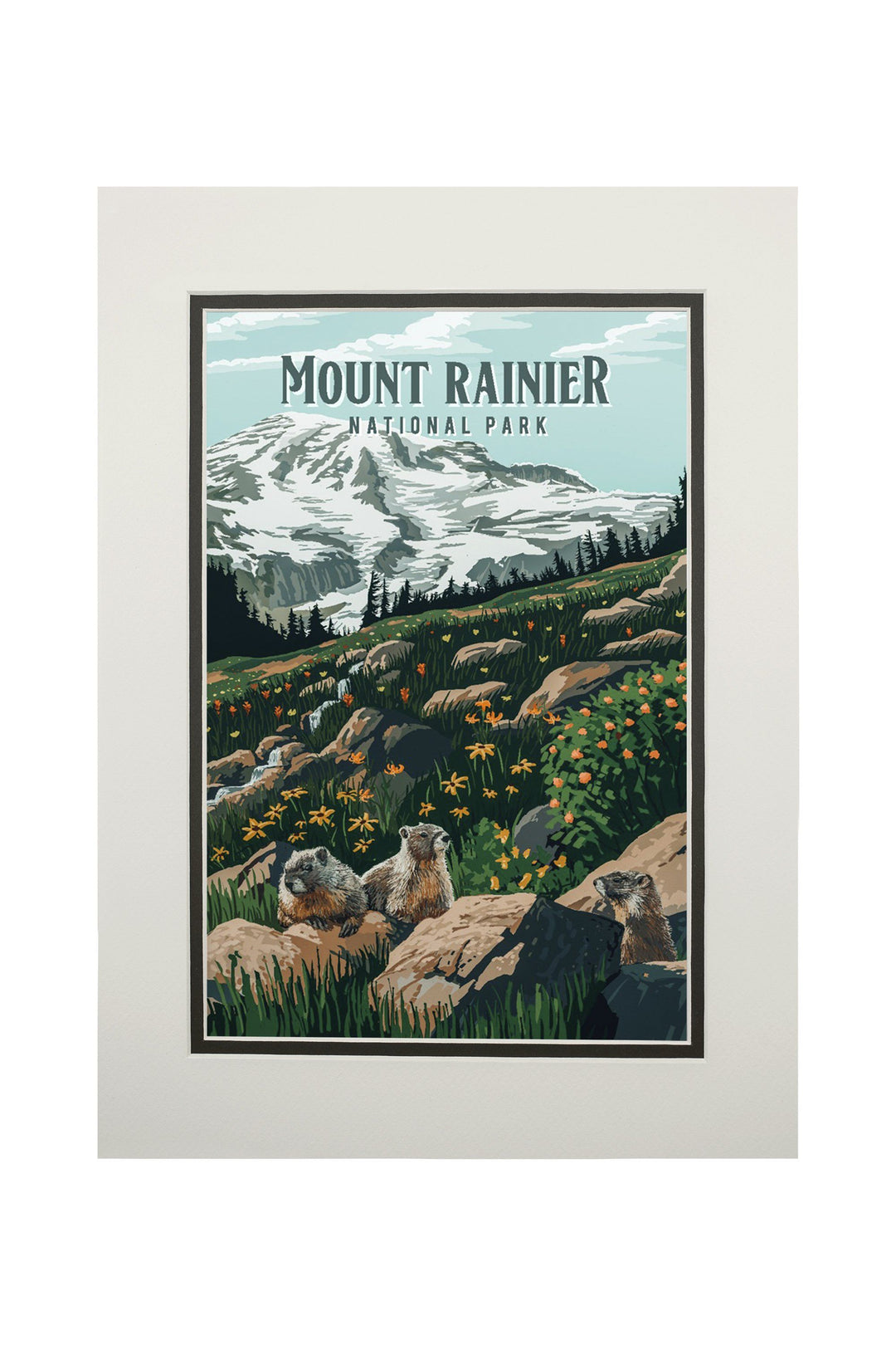 Mount Rainier National Park, Washington, Painterly National Park Series, Art Prints and Metal Signs Art Lantern Press 11 x 14 Matted Art Print