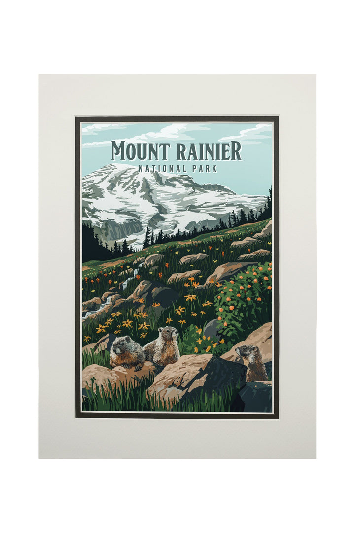 Mount Rainier National Park, Washington, Painterly National Park Series, Art Prints and Metal Signs Art Lantern Press 11 x 14 Matted Art Print