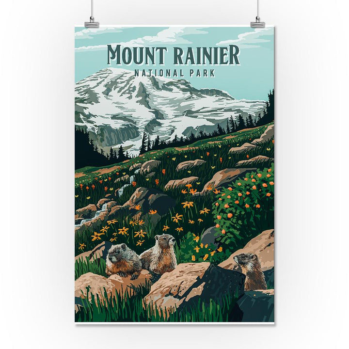 Mount Rainier National Park, Washington, Painterly National Park Series, Art Prints and Metal Signs Art Lantern Press 36 x 54 Giclee Print 