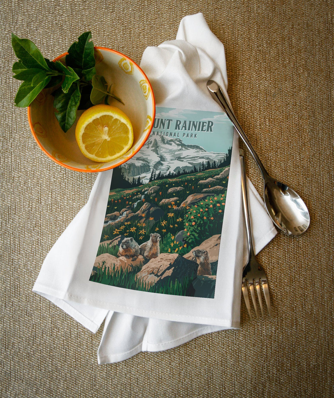Mount Rainier National Park, Washington, Painterly National Park Series, Towels and Aprons Kitchen Lantern Press