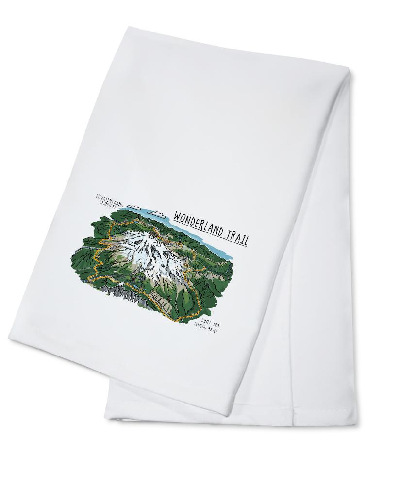 Mount Rainier, Wonderland Trail, Line Drawing, Lantern Press Artwork, Towels and Aprons Kitchen Lantern Press Cotton Towel