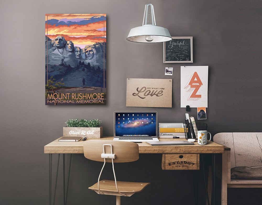 Mount Rushmore National Memorial, South Dakota, Painterly Series, Sunset View, Lantern Press Artwork, Stretched Canvas Canvas Lantern Press