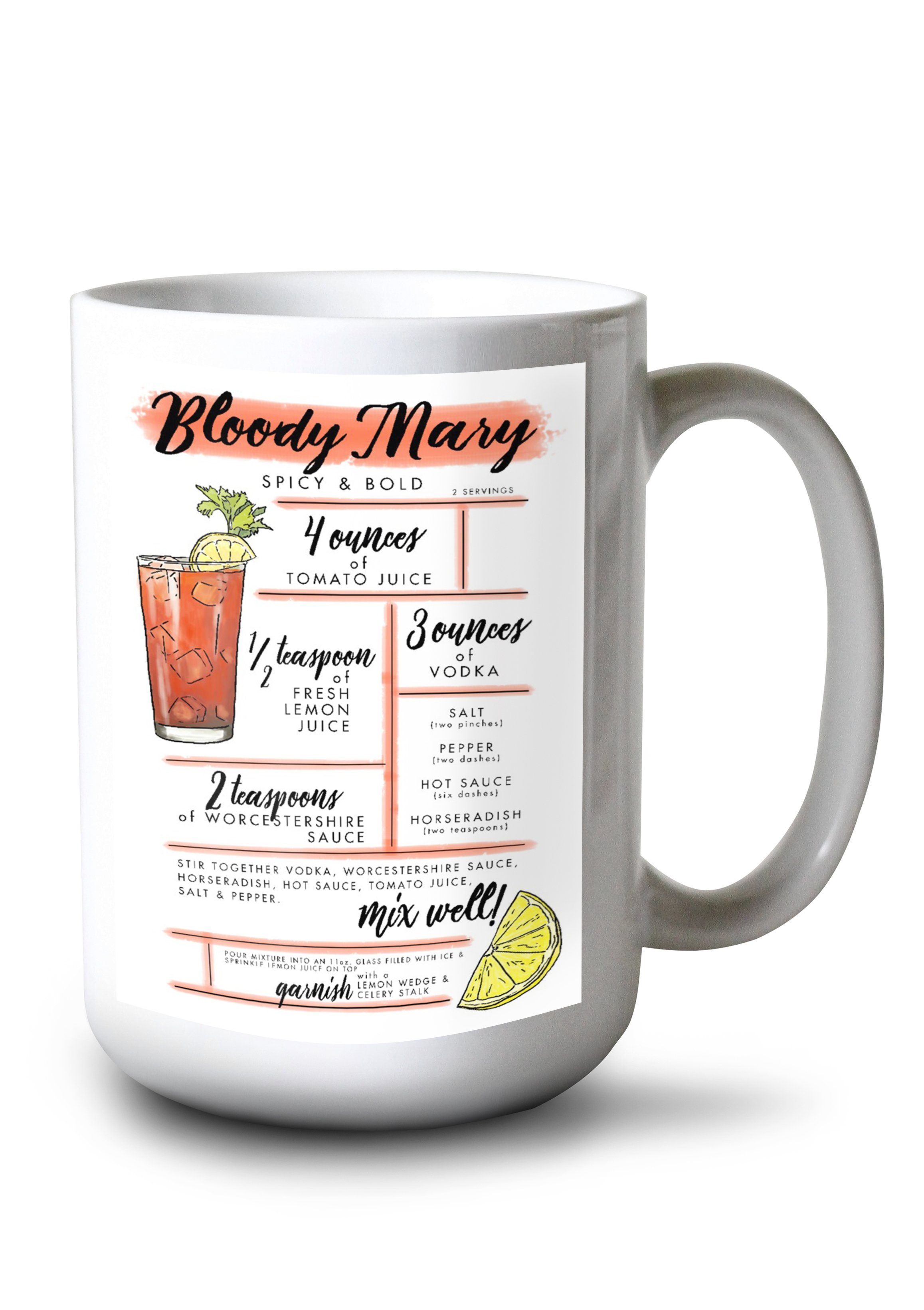 Bloody Mary, Cocktail Recipe, Lantern Press Artwork, Ceramic Mug