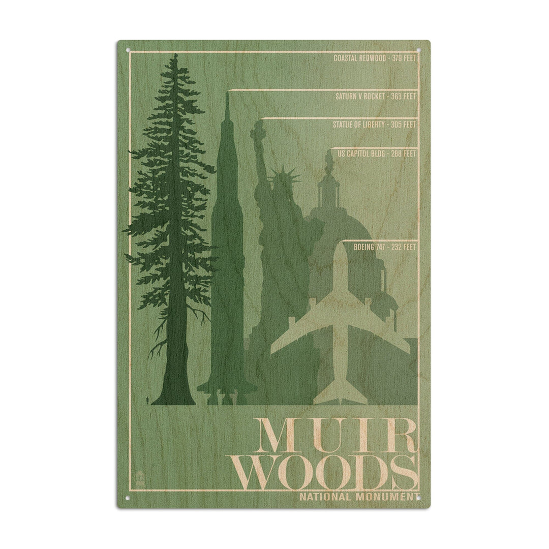 Muir Woods National Monument, California, Relative Sizes of the Redwood Tree, Wood Signs and Postcards Wood Lantern Press 10 x 15 Wood Sign
