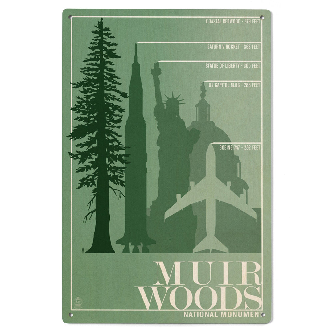 Muir Woods National Monument, California, Relative Sizes of the Redwood Tree, Wood Signs and Postcards Wood Lantern Press