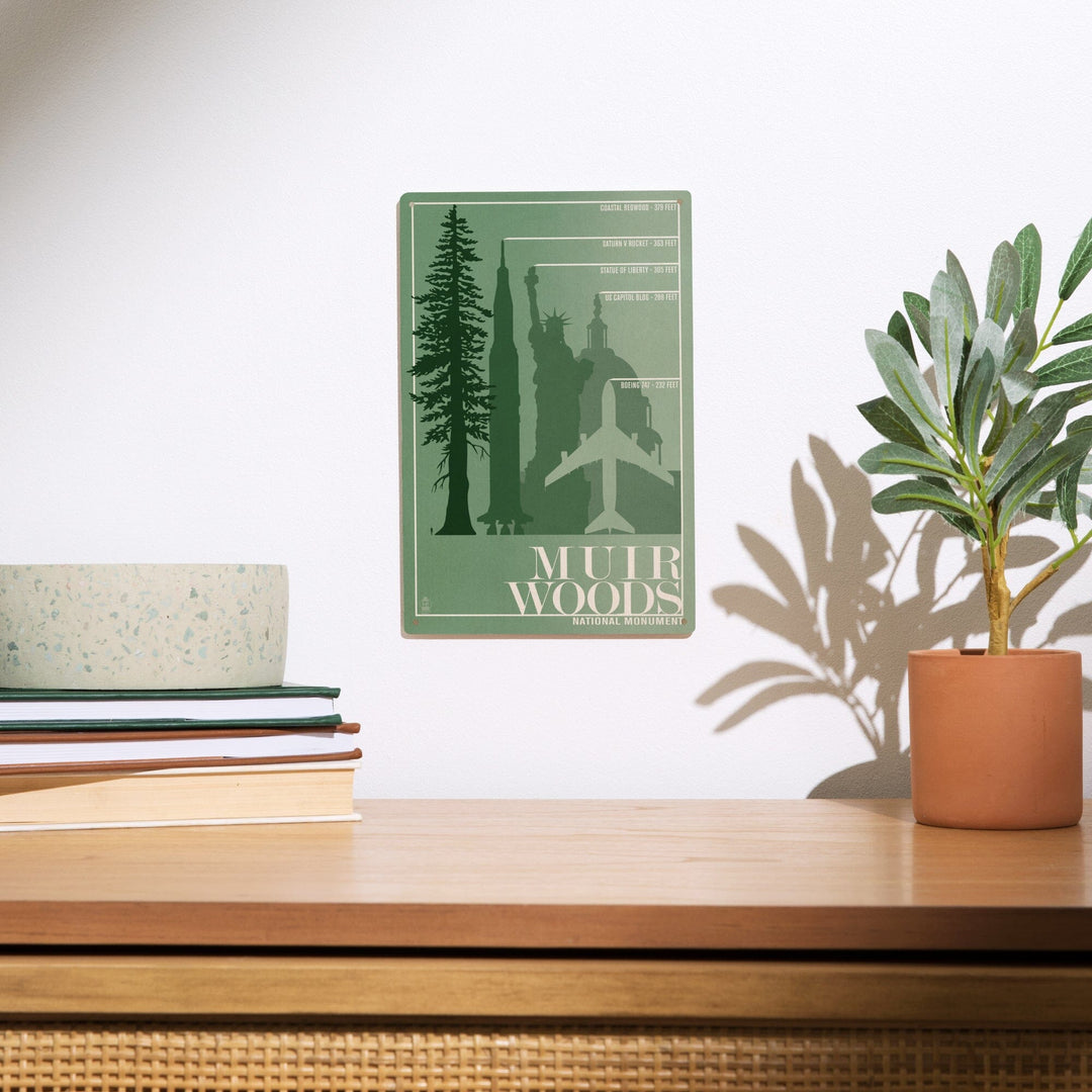Muir Woods National Monument, California, Relative Sizes of the Redwood Tree, Wood Signs and Postcards Wood Lantern Press