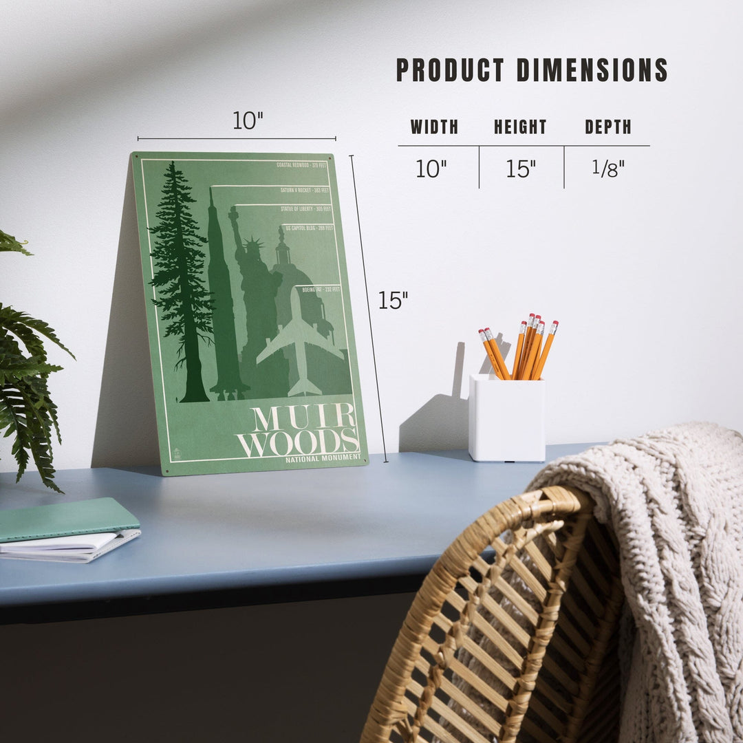 Muir Woods National Monument, California, Relative Sizes of the Redwood Tree, Wood Signs and Postcards Wood Lantern Press