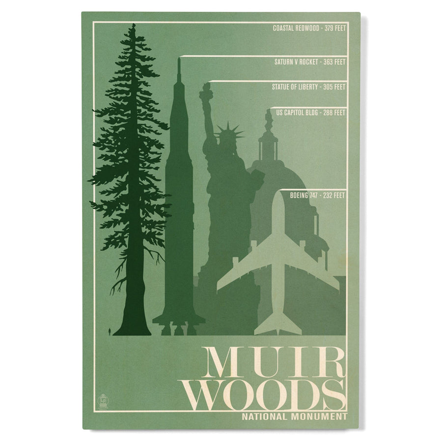 Muir Woods National Monument, California, Relative Sizes of the Redwood Tree, Wood Signs and Postcards Wood Lantern Press