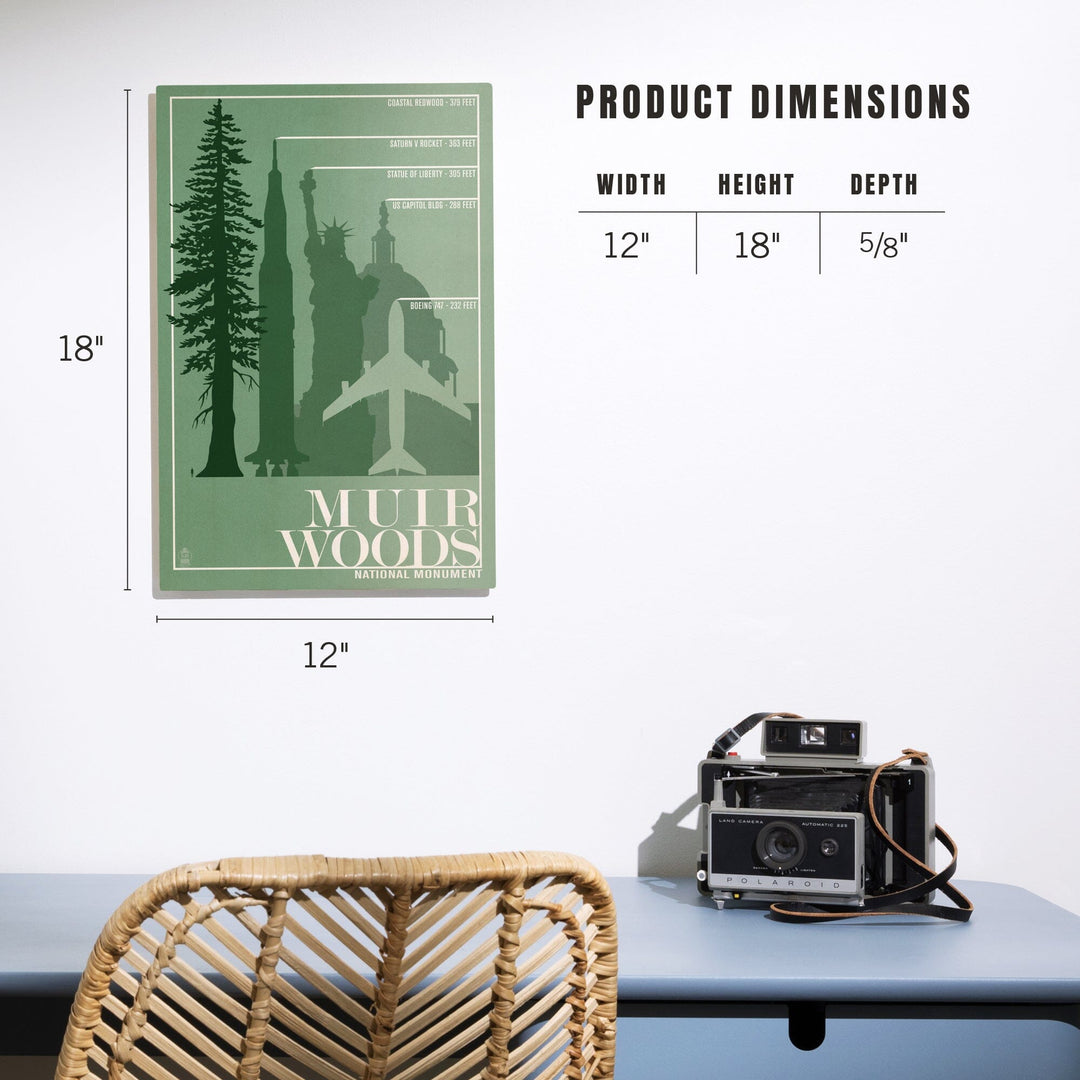 Muir Woods National Monument, California, Relative Sizes of the Redwood Tree, Wood Signs and Postcards Wood Lantern Press