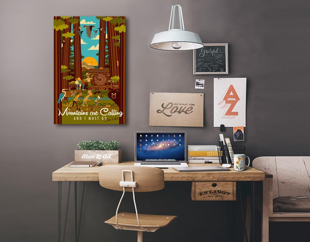 Muir Woods National Monument, California, The Mountains are Calling, Geometric, Lantern Press, Stretched Canvas Canvas Lantern Press