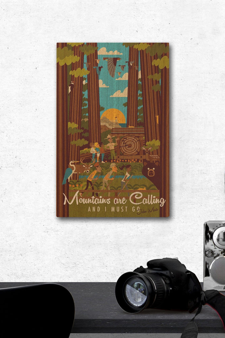 Muir Woods National Monument, California, The Mountains are Calling, Geometric, Lantern Press, Wood Signs and Postcards Wood Lantern Press 12 x 18 Wood Gallery Print