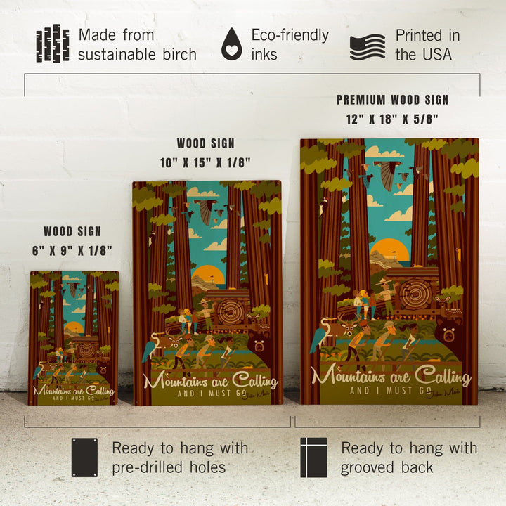 Muir Woods National Monument, California, The Mountains are Calling, Geometric, Lantern Press, Wood Signs and Postcards Wood Lantern Press