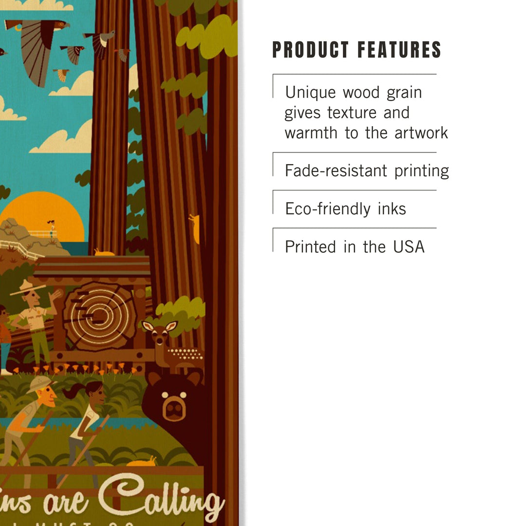 Muir Woods National Monument, California, The Mountains are Calling, Geometric, Lantern Press, Wood Signs and Postcards Wood Lantern Press