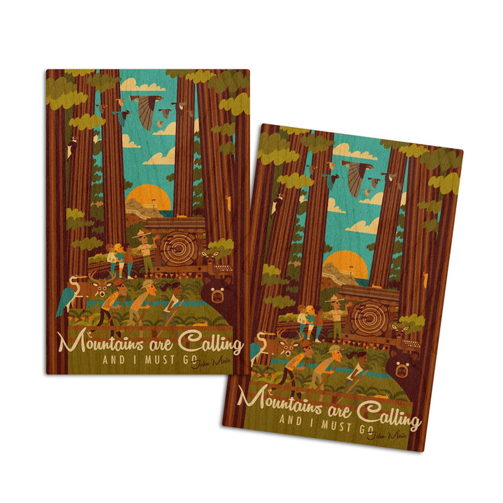Muir Woods National Monument, California, The Mountains are Calling, Geometric, Lantern Press, Wood Signs and Postcards Wood Lantern Press 4x6 Wood Postcard Set