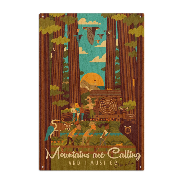 Muir Woods National Monument, California, The Mountains are Calling, Geometric, Lantern Press, Wood Signs and Postcards Wood Lantern Press 6x9 Wood Sign