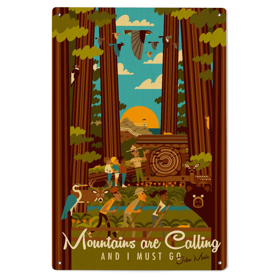 Muir Woods National Monument, California, The Mountains are Calling, Geometric, Lantern Press, Wood Signs and Postcards Wood Lantern Press