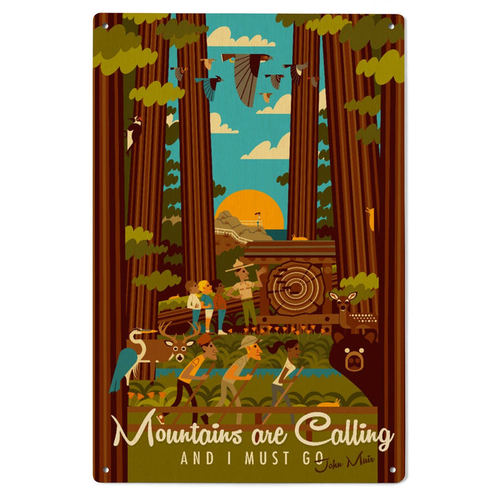 Muir Woods National Monument, California, The Mountains are Calling, Geometric, Lantern Press, Wood Signs and Postcards Wood Lantern Press