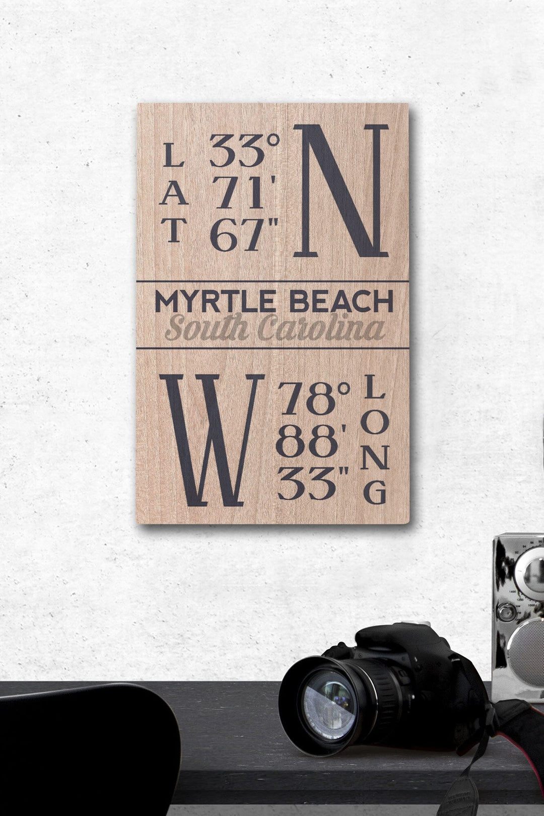 Myrtle Beach, South Carolina, Latitude & Longitude (Blue), Lantern Press Artwork, Wood Signs and Postcards Wood Lantern Press 12 x 18 Wood Gallery Print