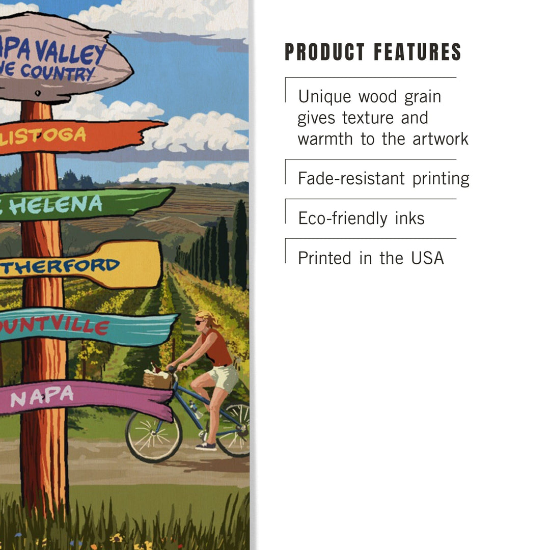 Napa Valley Wine Country, California, Destination Sign, Lantern Press Artwork, Wood Signs and Postcards Wood Lantern Press