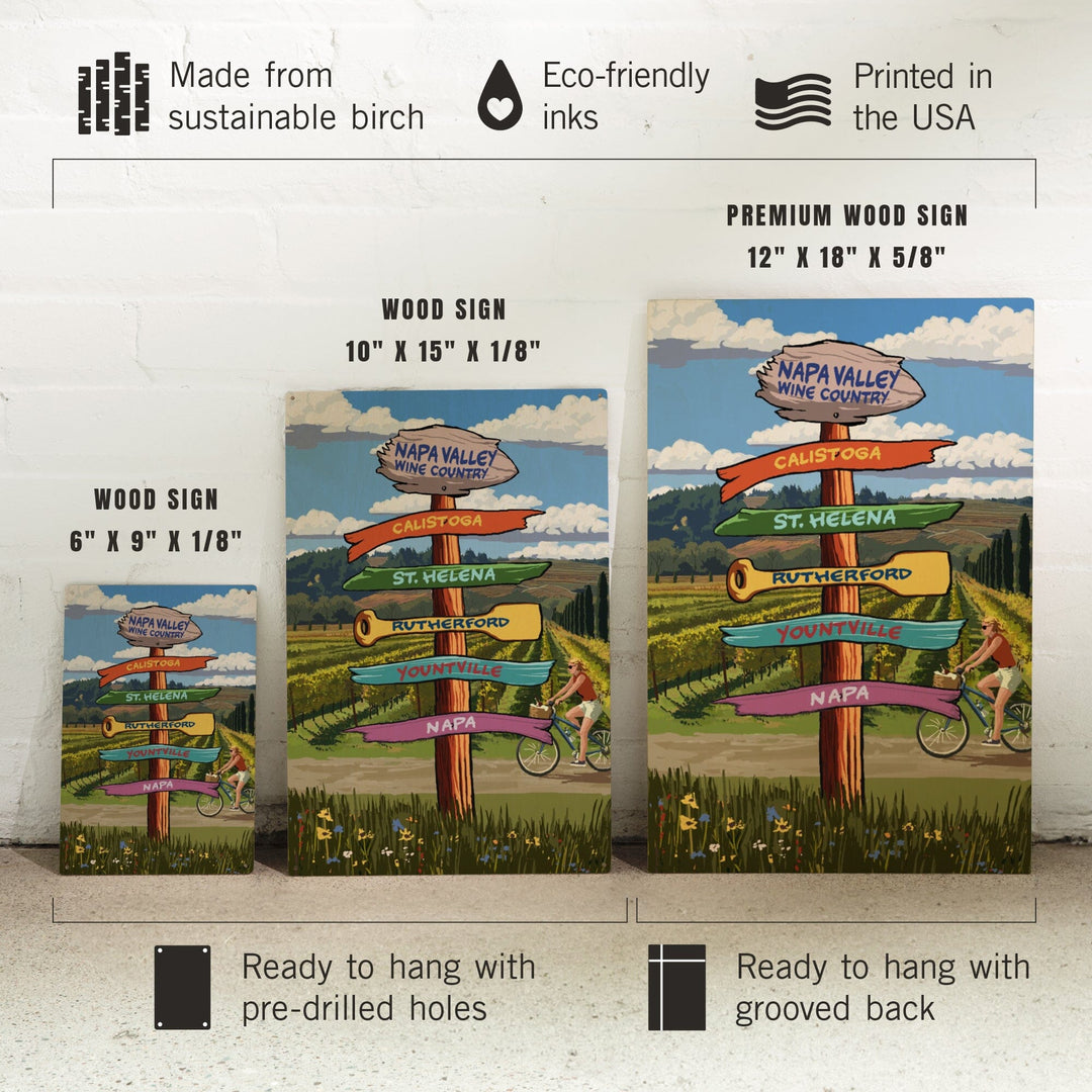 Napa Valley Wine Country, California, Destination Sign, Lantern Press Artwork, Wood Signs and Postcards Wood Lantern Press