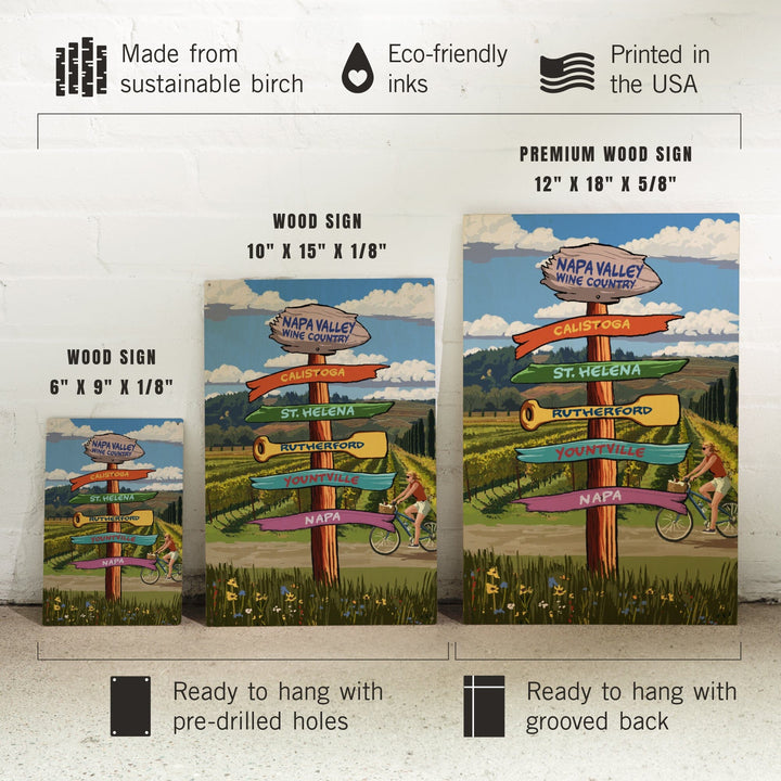 Napa Valley Wine Country, California, Destination Sign, Lantern Press Artwork, Wood Signs and Postcards Wood Lantern Press