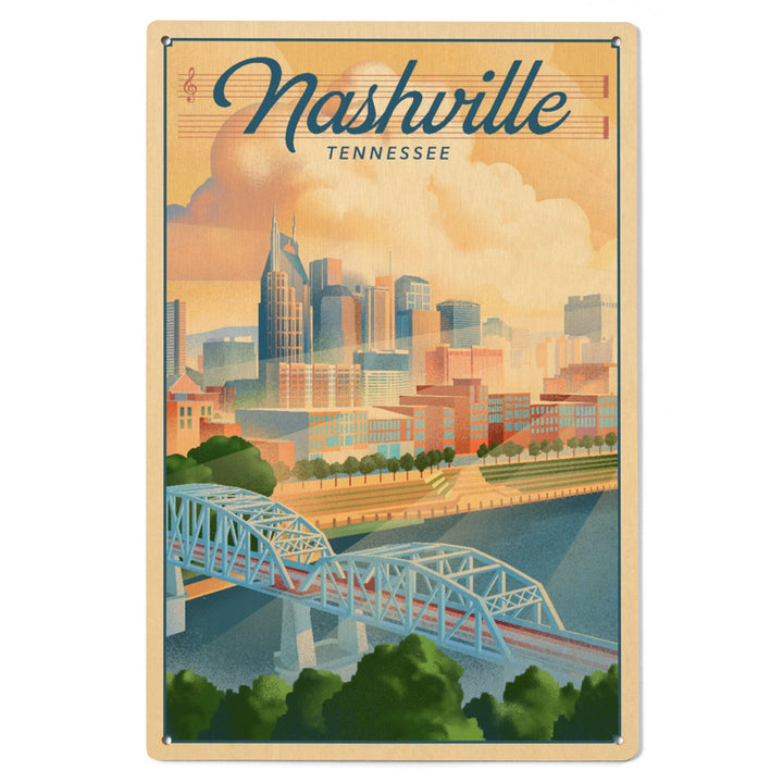 Nashville, Tennessee, Lithograph City Series, Lantern Press Artwork, Wood Signs and Postcards Wood Lantern Press