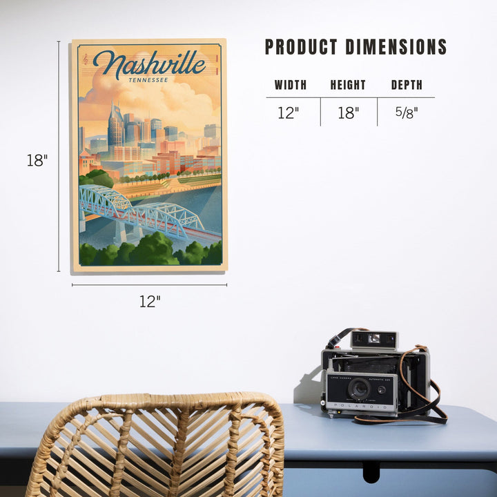 Nashville, Tennessee, Lithograph City Series, Lantern Press Artwork, Wood Signs and Postcards Wood Lantern Press
