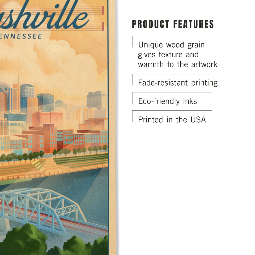 Nashville, Tennessee, Lithograph City Series, Lantern Press Artwork, Wood Signs and Postcards Wood Lantern Press