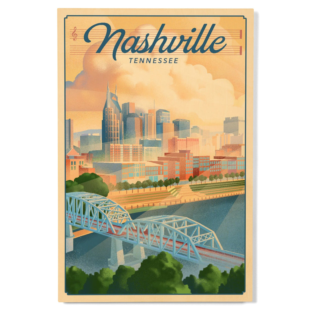 Nashville, Tennessee, Lithograph City Series, Lantern Press Artwork, Wood Signs and Postcards Wood Lantern Press