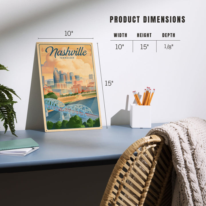 Nashville, Tennessee, Lithograph City Series, Lantern Press Artwork, Wood Signs and Postcards Wood Lantern Press