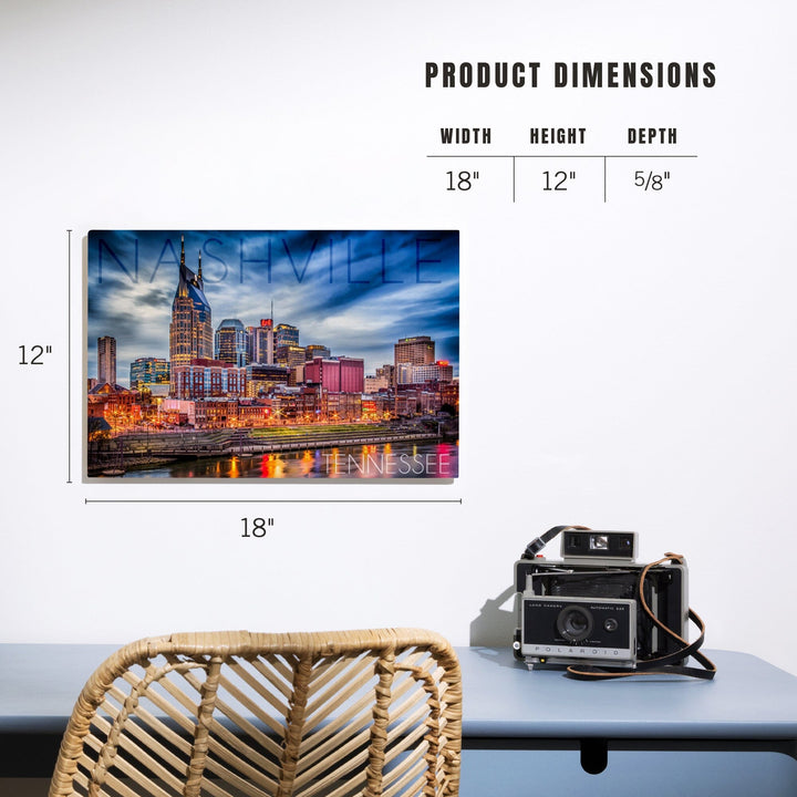 Nashville, Tennesseee, Colorful Skyline, Lantern Press Photography, Wood Signs and Postcards Wood Lantern Press