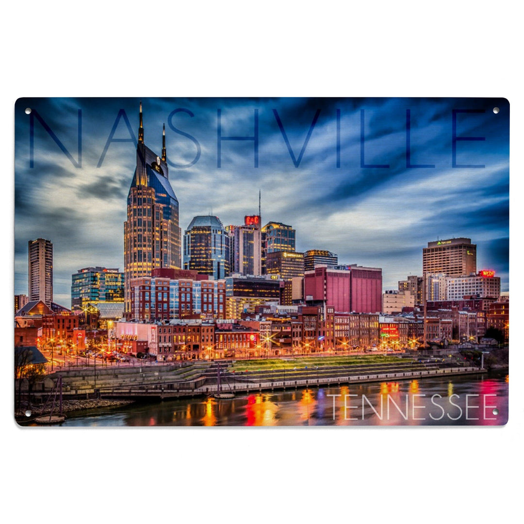 Nashville, Tennesseee, Colorful Skyline, Lantern Press Photography, Wood Signs and Postcards Wood Lantern Press