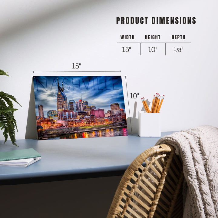 Nashville, Tennesseee, Colorful Skyline, Lantern Press Photography, Wood Signs and Postcards Wood Lantern Press