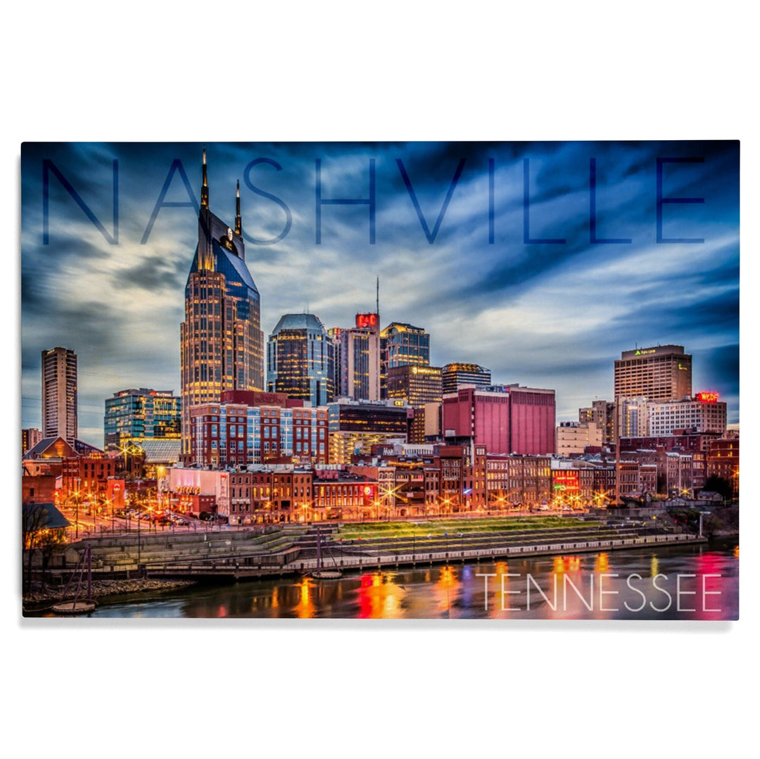 Nashville, Tennesseee, Colorful Skyline, Lantern Press Photography, Wood Signs and Postcards Wood Lantern Press