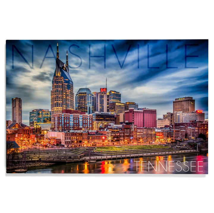 Nashville, Tennesseee, Colorful Skyline, Lantern Press Photography, Wood Signs and Postcards Wood Lantern Press