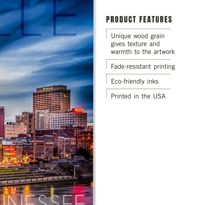 Nashville, Tennesseee, Colorful Skyline, Lantern Press Photography, Wood Signs and Postcards Wood Lantern Press