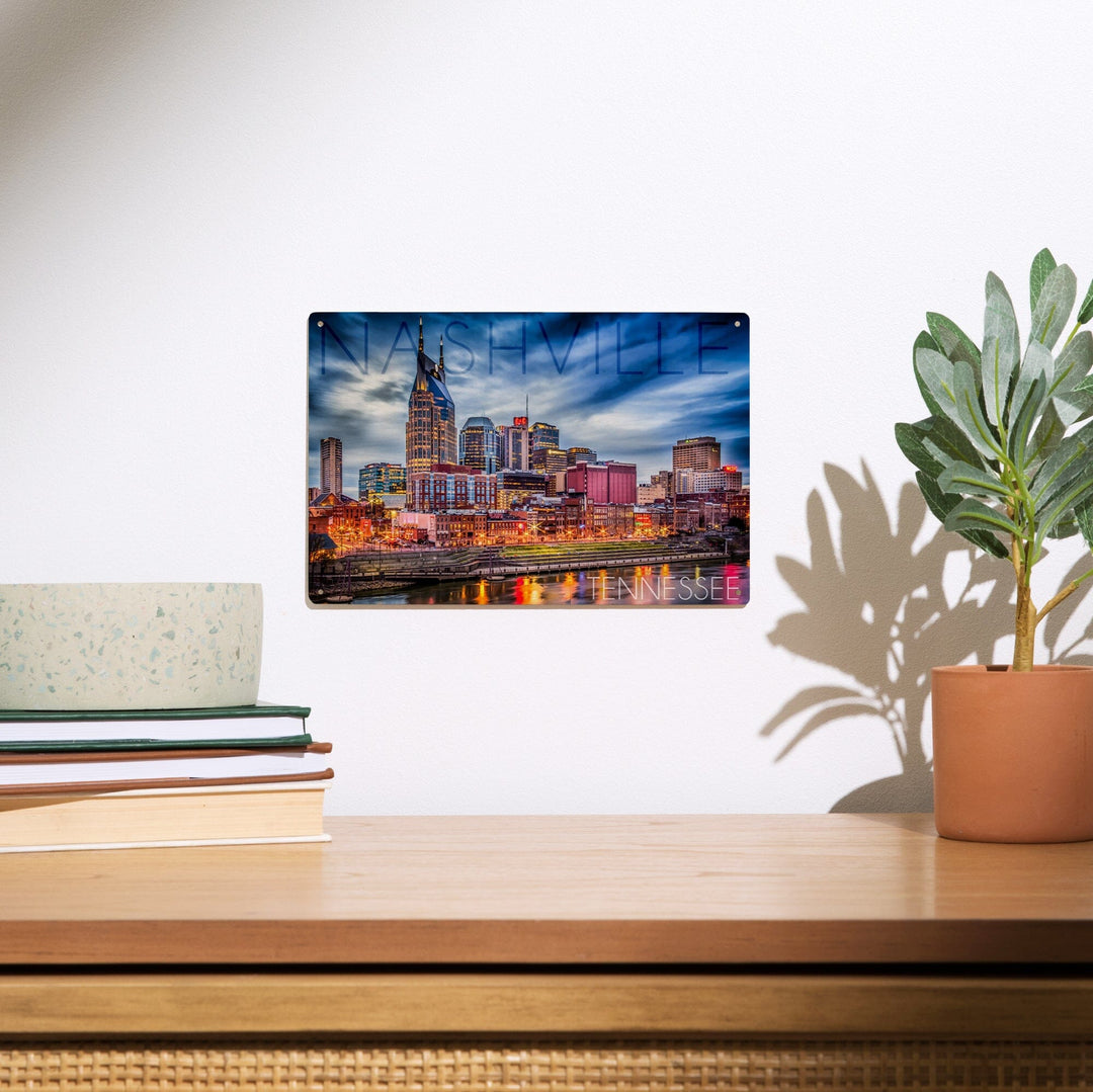 Nashville, Tennesseee, Colorful Skyline, Lantern Press Photography, Wood Signs and Postcards Wood Lantern Press
