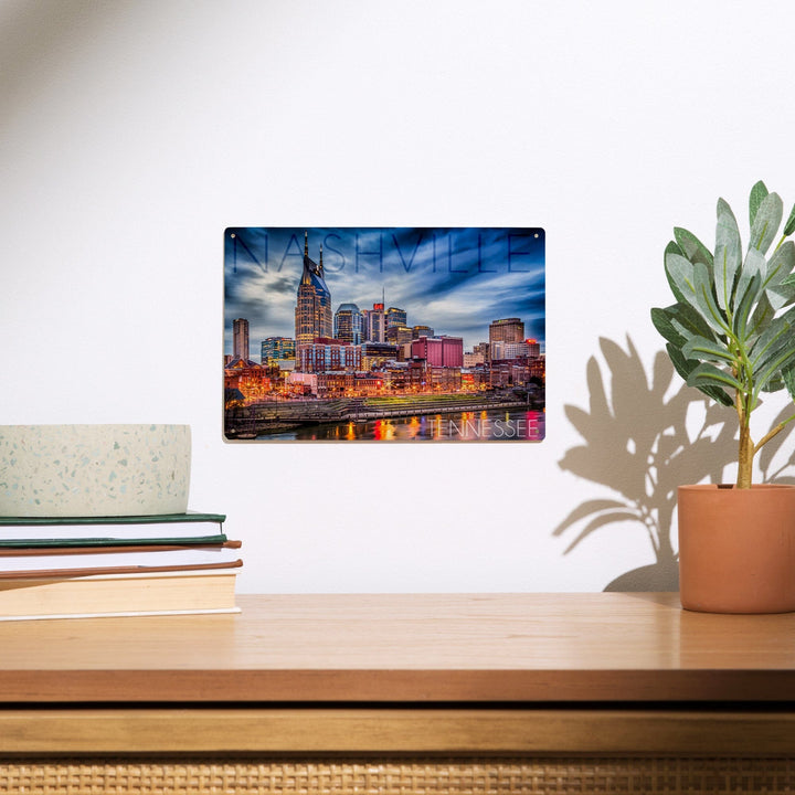 Nashville, Tennesseee, Colorful Skyline, Lantern Press Photography, Wood Signs and Postcards Wood Lantern Press