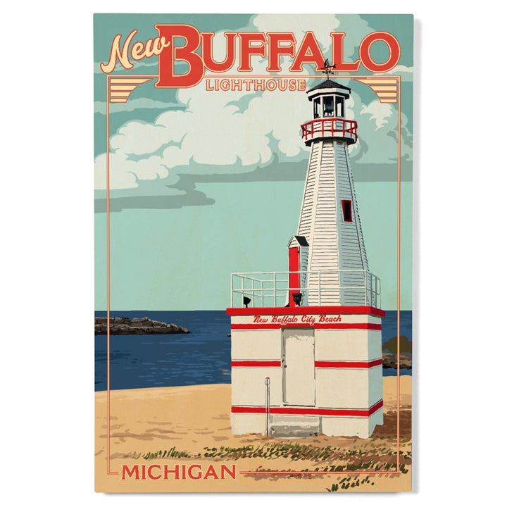 New Buffalo, Michigan, New Buffalo Lighthouse, Lantern Press Artwork, Wood Signs and Postcards Wood Lantern Press