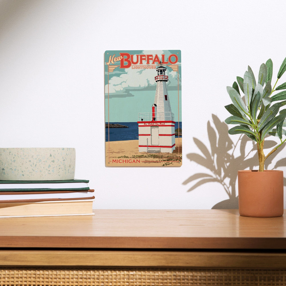 New Buffalo, Michigan, New Buffalo Lighthouse, Lantern Press Artwork, Wood Signs and Postcards Wood Lantern Press