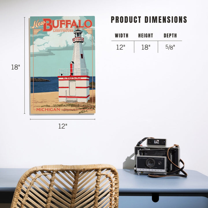 New Buffalo, Michigan, New Buffalo Lighthouse, Lantern Press Artwork, Wood Signs and Postcards Wood Lantern Press