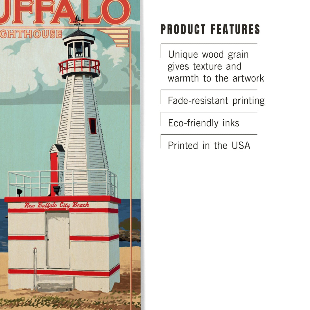 New Buffalo, Michigan, New Buffalo Lighthouse, Lantern Press Artwork, Wood Signs and Postcards Wood Lantern Press