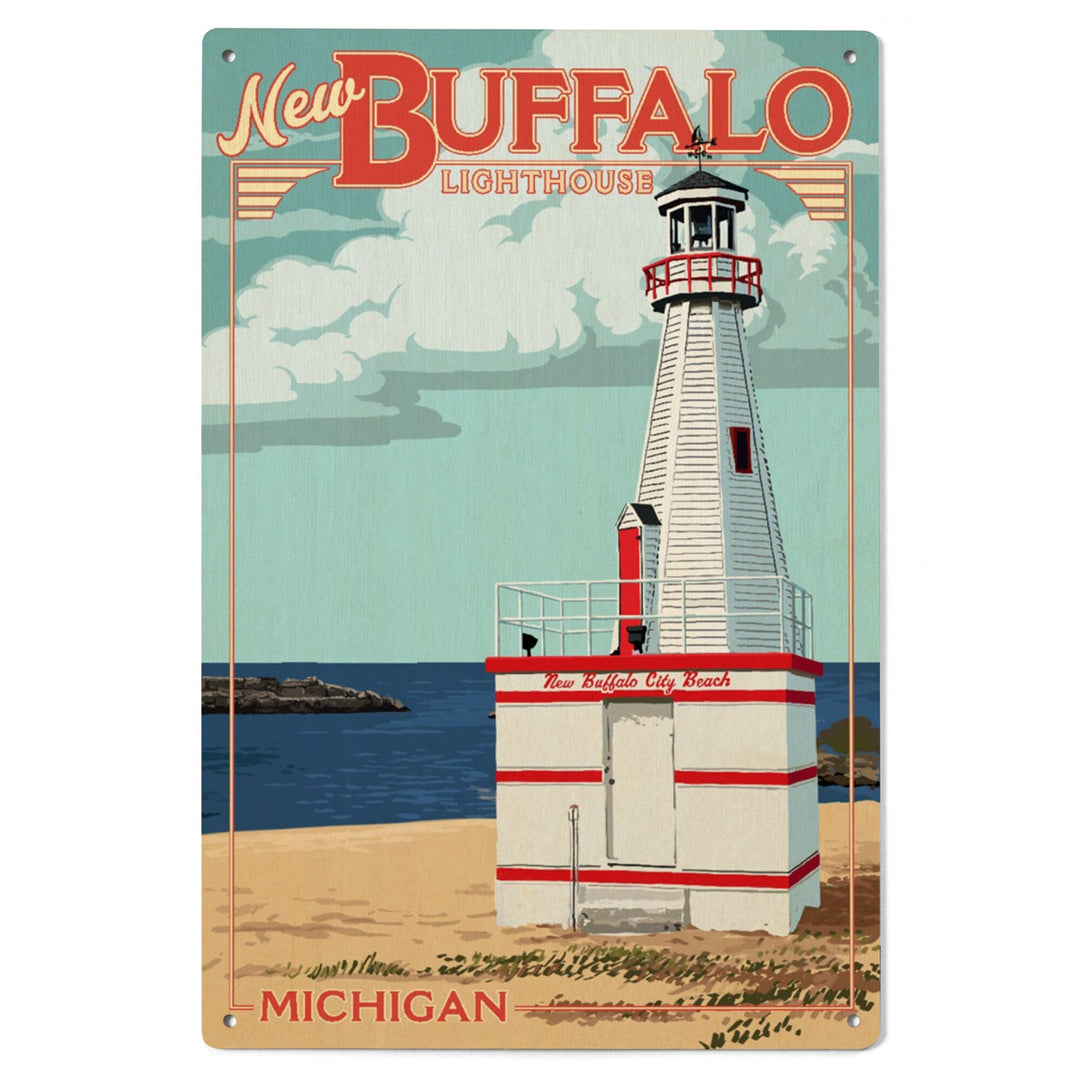 New Buffalo, Michigan, New Buffalo Lighthouse, Lantern Press Artwork, Wood Signs and Postcards Wood Lantern Press