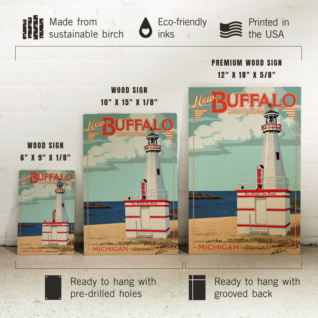 New Buffalo, Michigan, New Buffalo Lighthouse, Lantern Press Artwork, Wood Signs and Postcards Wood Lantern Press