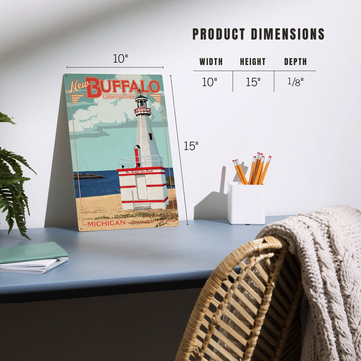 New Buffalo, Michigan, New Buffalo Lighthouse, Lantern Press Artwork, Wood Signs and Postcards Wood Lantern Press