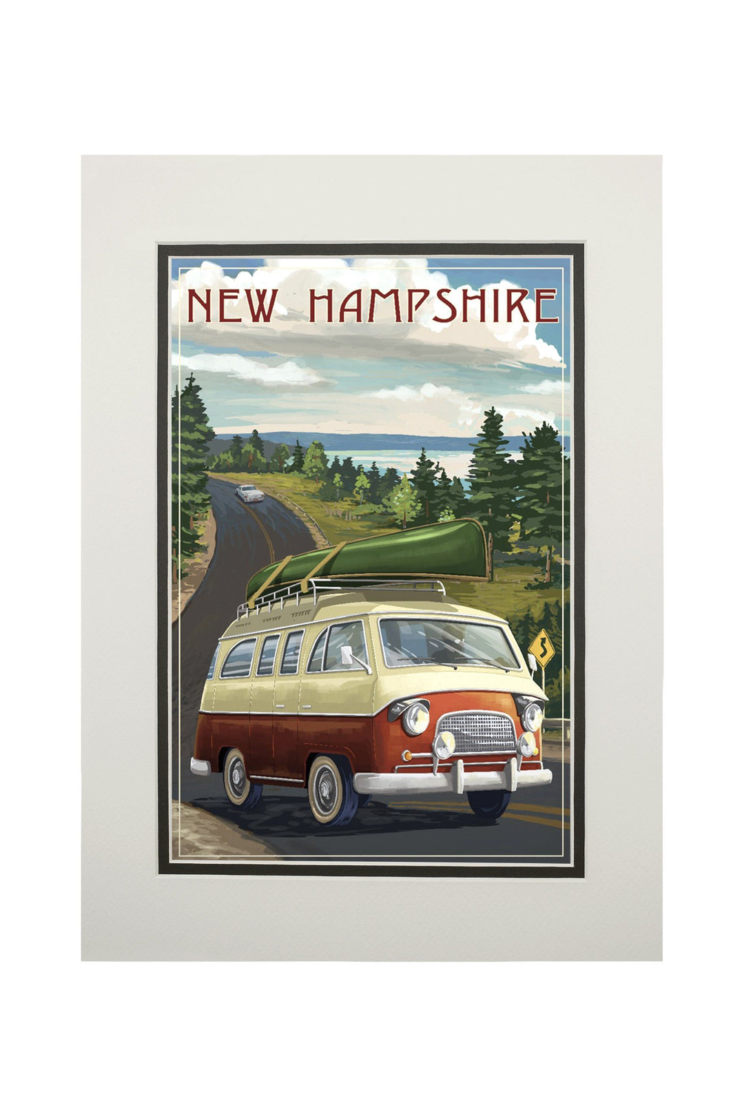 New Hampshire, Camper Van & Lake, Lantern Press Artwork, Art Prints and Metal Signs Art Lantern Press 11 x 14 Matted Art Print