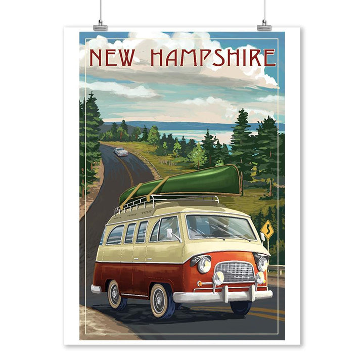 New Hampshire, Camper Van & Lake, Lantern Press Artwork, Art Prints and Metal Signs Art Lantern Press 12 x 18 Art Print