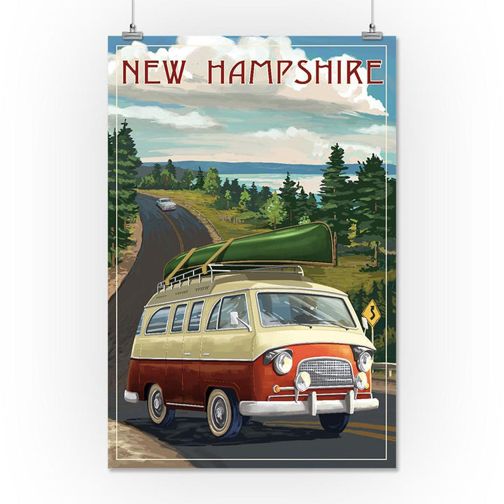 New Hampshire, Camper Van & Lake, Lantern Press Artwork, Art Prints and Metal Signs Art Lantern Press 36 x 54 Giclee Print