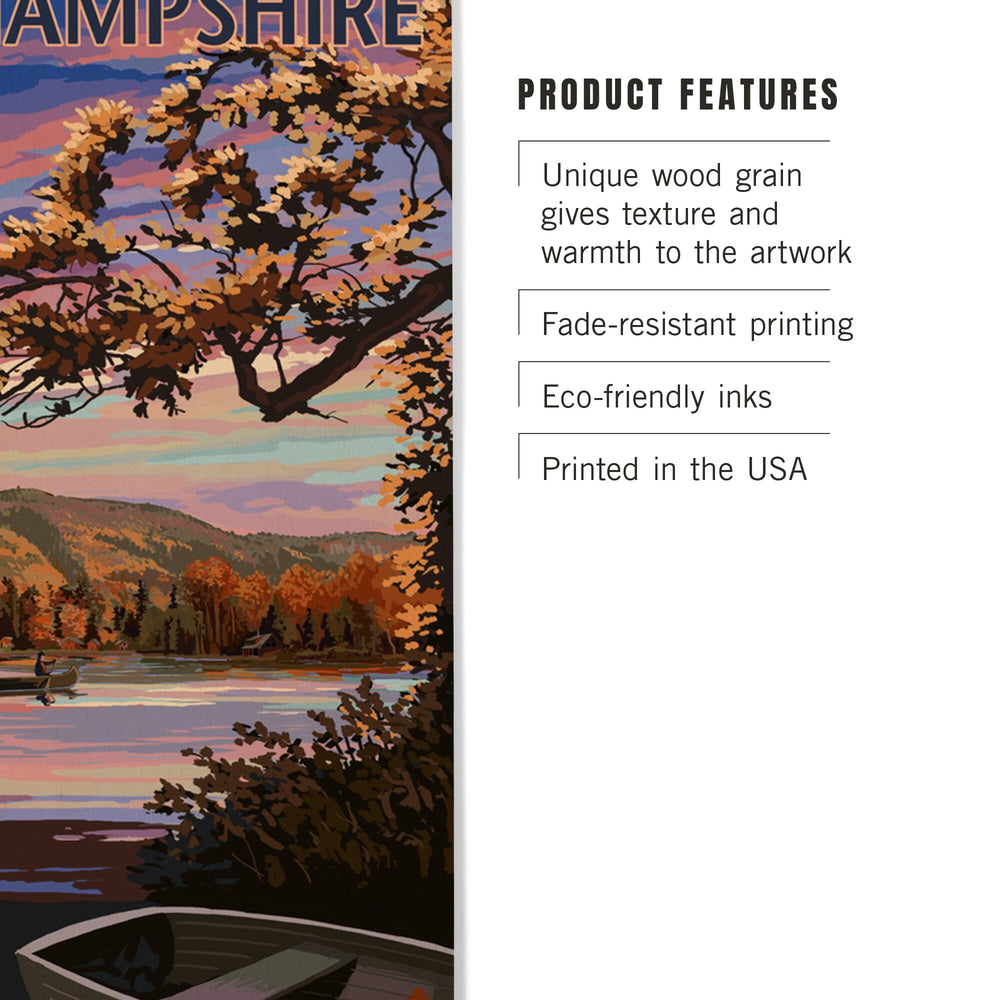 New Hampshire, Lake at Dusk, Lantern Press Artwork, Wood Signs and Postcards Wood Lantern Press