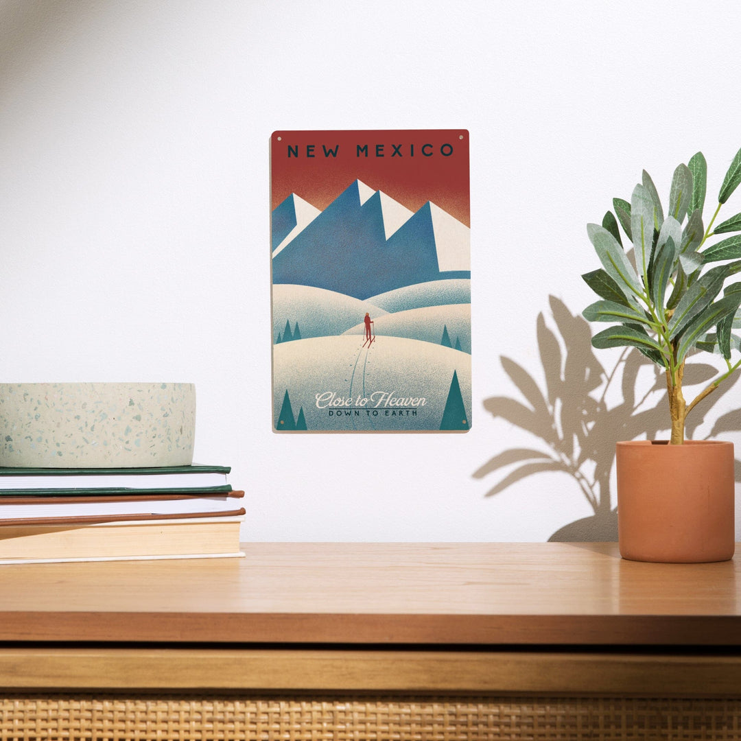 New Mexico, Skier In the Mountains, Litho, Lantern Press Artwork, Wood Signs and Postcards Wood Lantern Press